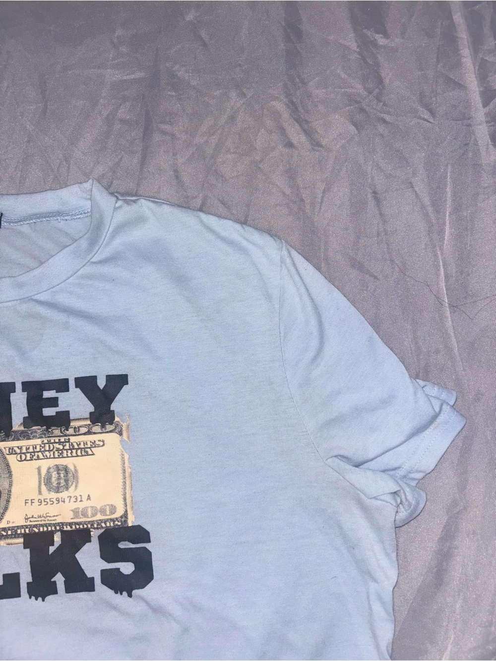 SHEIN Light Blue Short Sleeve Graphic Tee with Money Print
